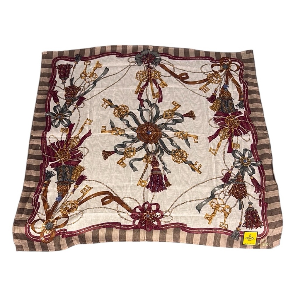 FENDI Rare VTG LIKE NEW❣️Japan Cotton Scarf Key Tassel Print Square Handkerchief